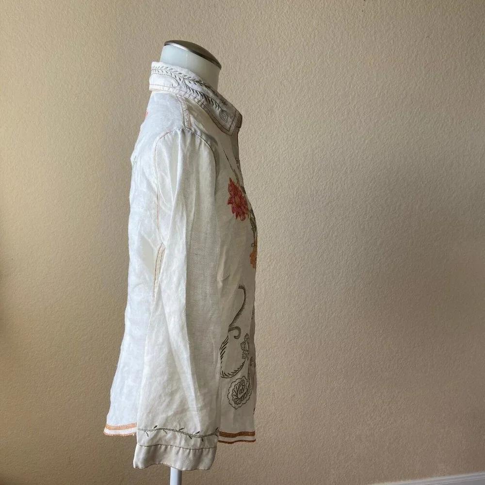 Tweeds Women Linen Embroidered Button Front Shirt Size: S Cottagecore Boho - Picture 4 of 9